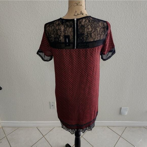 Express multi‎ pattern RED AND BLACK lace yoke trim Sheath dress size XS NEw! - Picture 7 of 11